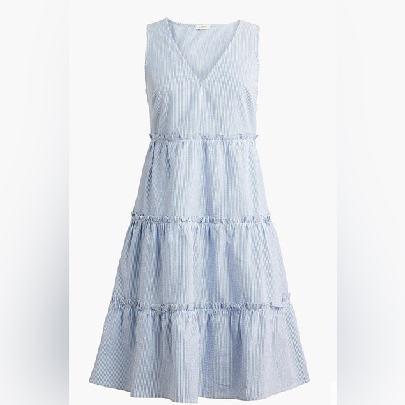 NWOT J.Crew | 2023 Blue/White Stripe Seersucker Tier Ruffle Dress Plus Size 18 - Picture 3 of 11